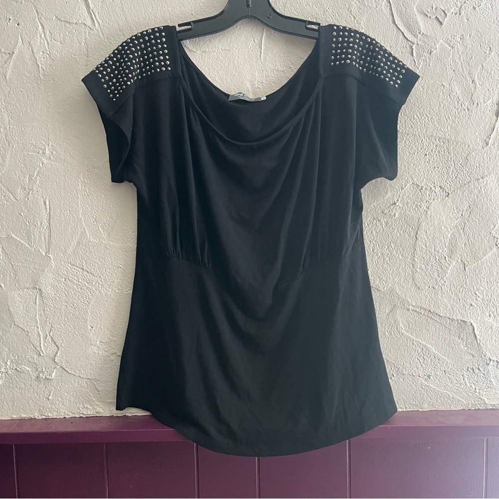Red Coral Chic Black Studded Women's Top